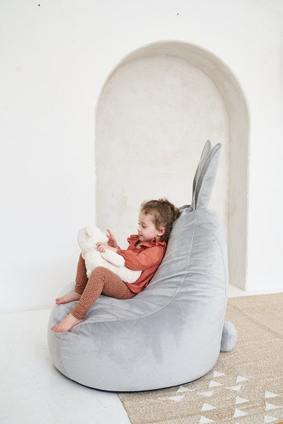 Ezzro Lavish Velvet Round Bottom Bunny Lounger - Light Grey - Laadlee