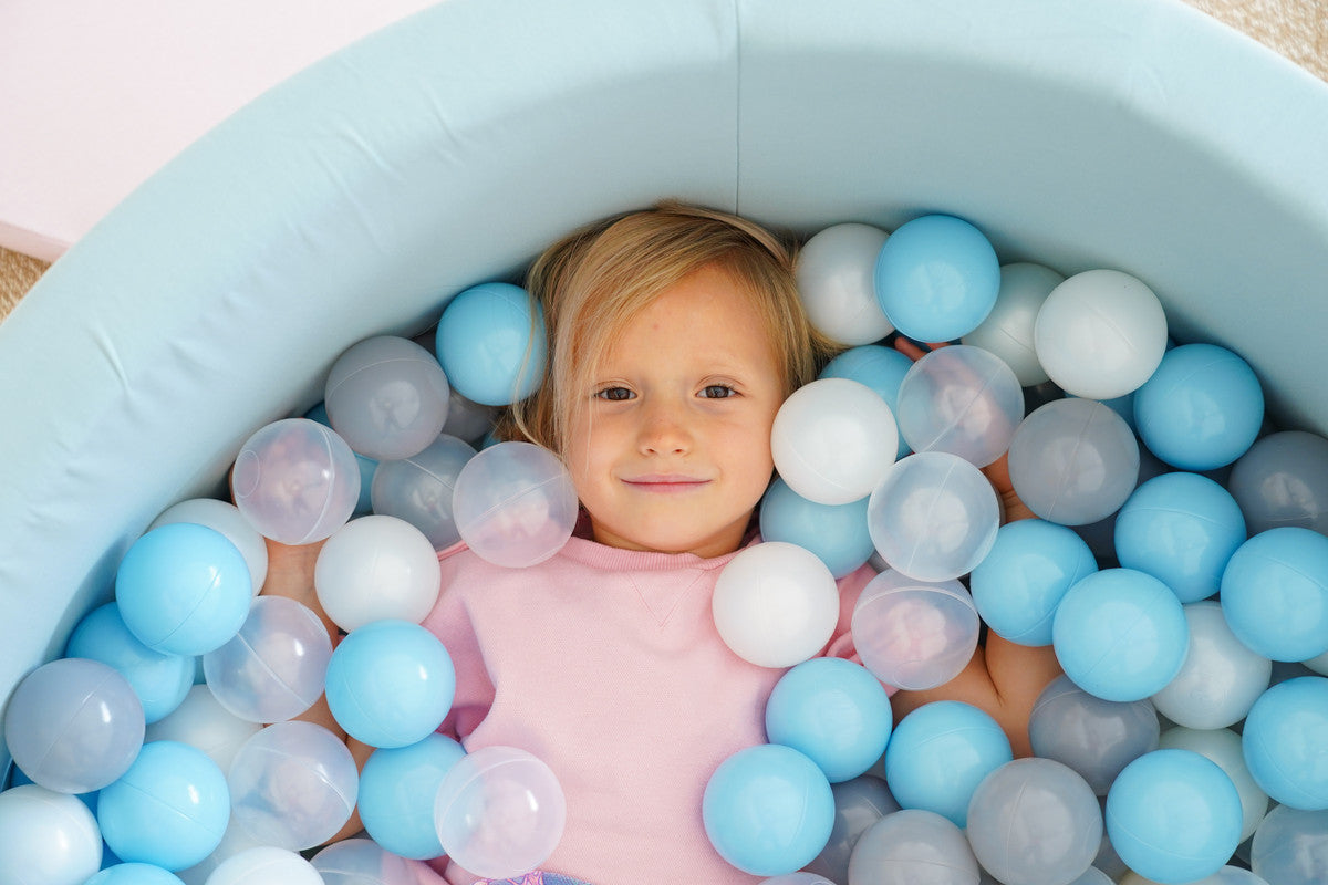 Ezzro Pale Blue Round Ball Pit With 200 Balls - Transparent, White, Silver, Light Grey