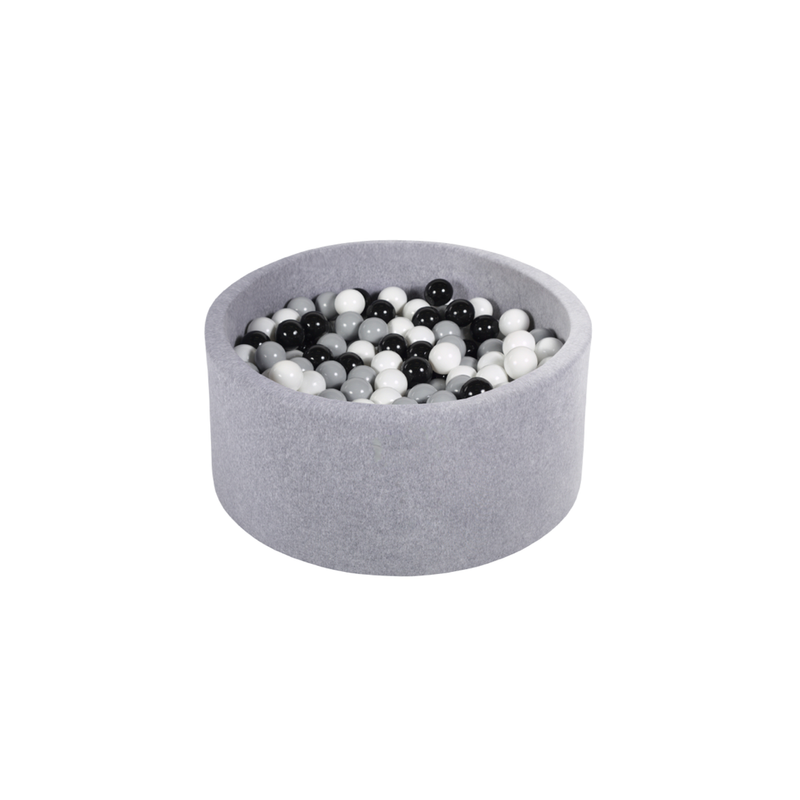 Ezzro Round Ball Pit Velvet Grey Melange With 100 Balls - White, Light Grey, Black - Laadlee