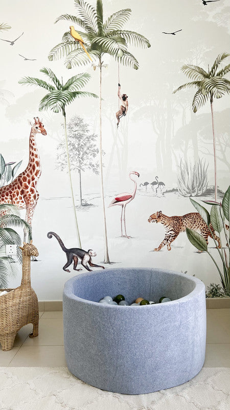 Ezzro Round Ball Pit Velvet Grey Melange With 100 Balls - White, Light Grey, Black - Laadlee