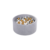 Ezzro Round Ball Pit Velvet Grey Melange With 100 Balls - White, Light Grey, Golden - Laadlee