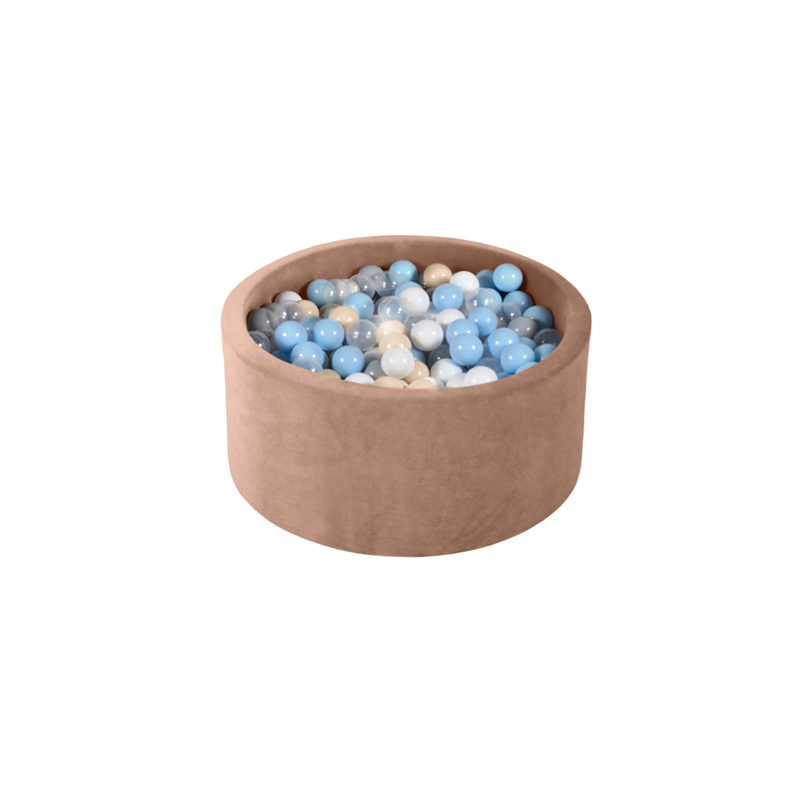 Ezzro Round Ball Pit Velvet Mocha With 100 Balls - White, Transparent, Light Grey, Baby Blue, Ivory - Laadlee