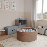 Ezzro Round Ball Pit Velvet Mocha With 100 Balls - White, Baby Pink, Lavender, Lime - Laadlee