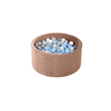 Ezzro Round Ball Pit Velvet Mocha With 100 Balls - White, Transparent, Light Grey, Baby Blue - Laadlee