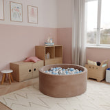 Ezzro Round Ball Pit Velvet Mocha With 100 Balls - White, Transparent, Light Grey, Baby Blue - Laadlee