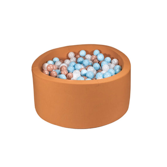 Ezzro Round Ball Pit Saddle Brown With 600 Balls - Pearl, White, Baby Blue, Golden