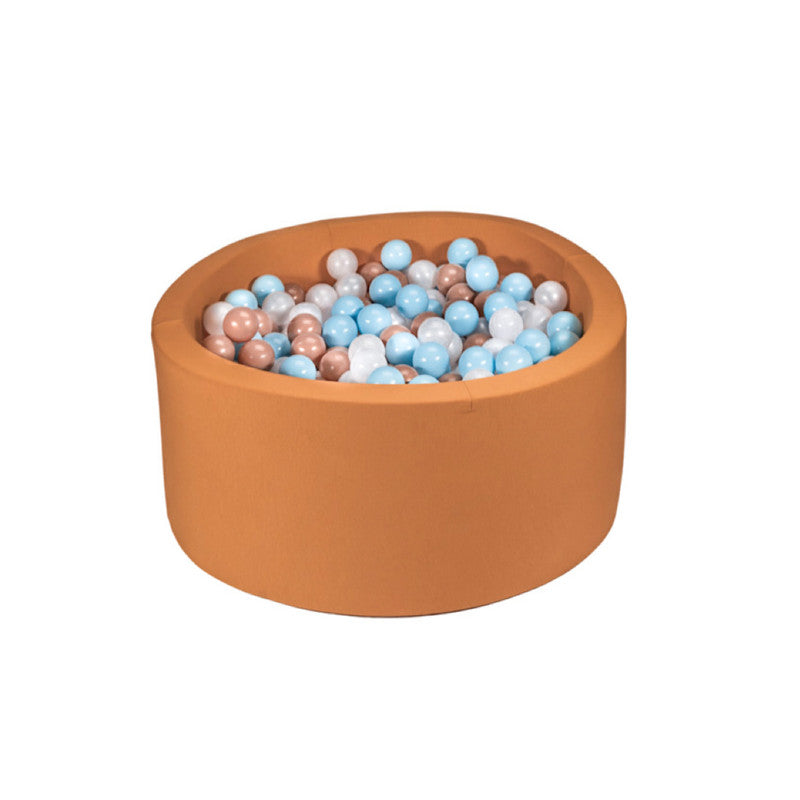 Ezzro Round Ball Pit Saddle Brown 100 x 40 With 200 Balls - Pearl, White, Baby Blue, Golden