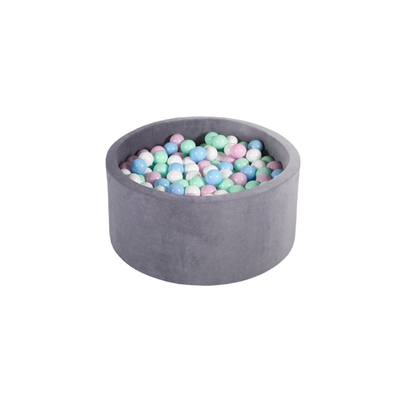 Ezzro Round Ball Pit Velvet Silver With 200 Balls - White, Baby Blue, Baby Pink, Lime - Laadlee