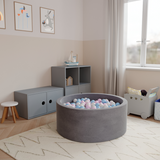 Ezzro Round Ball Pit Velvet Silver With 100 Balls - White, Baby Blue, Baby Pink, Pearl - Laadlee