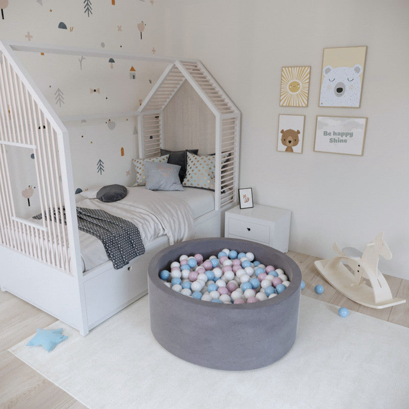 Ezzro Round Ball Pit Velvet Silver With 100 Balls - White, Baby Blue, Baby Pink, Lime - Laadlee