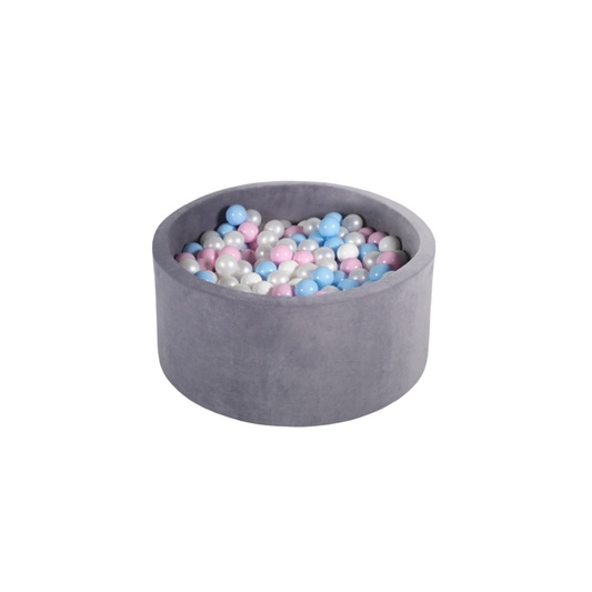 Ezzro Round Ball Pit Velvet Silver With 200 Balls - White, Baby Blue, Baby Pink, Pearl