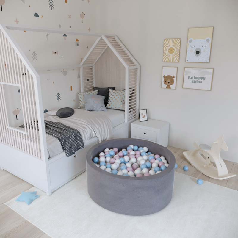 Ezzro Round Ball Pit Velvet Silver With 200 Balls - White, Baby Blue, Baby Pink, Pearl - Laadlee