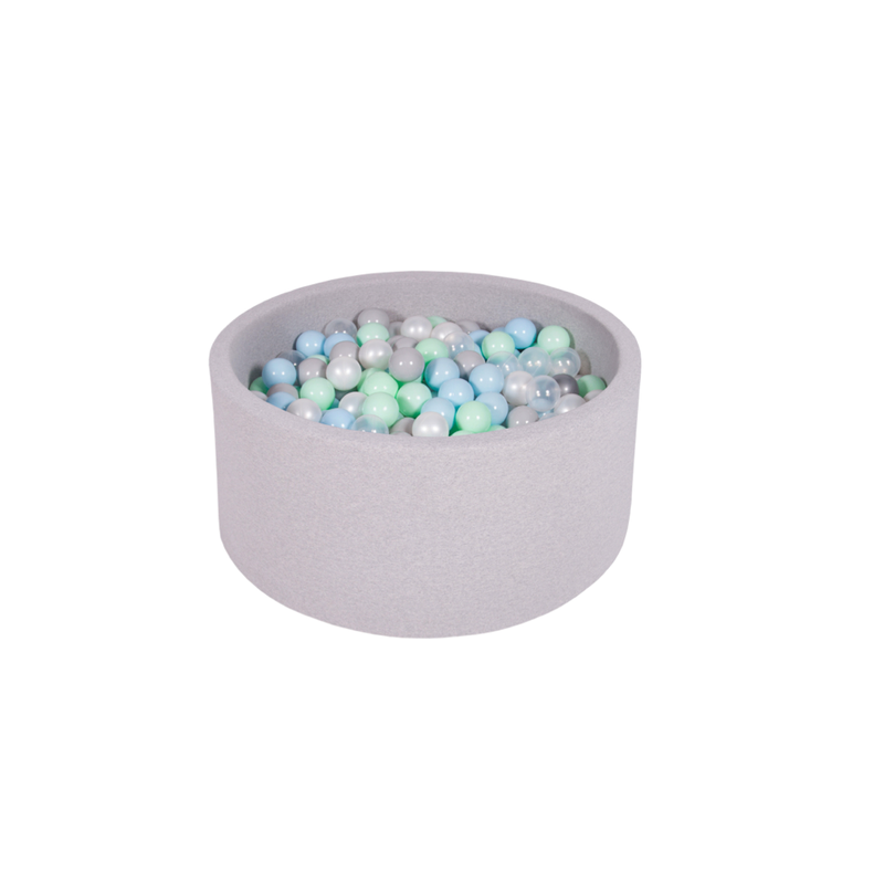 Ezzro Round Ball Pit Grey Melange 120 x 50 With 400 Balls - Light Grey, Pearl, Baby Blue, Lime - Laadlee
