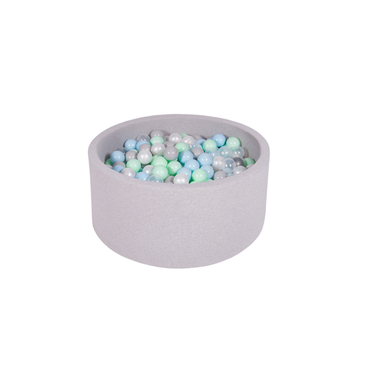 Ezzro Round Ball Pit Grey Melange 120 X 50 With 200 Balls - Light Grey, Pearl, Baby Blue, Lime