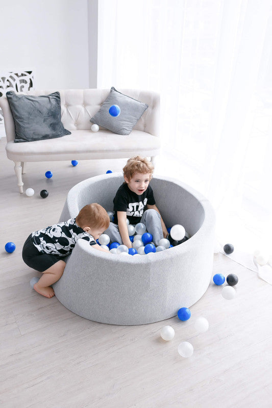 Ezzro Round Ball Pit Grey Melange With 600 Balls - Light Grey, Pearl, Baby Blue, Lime
