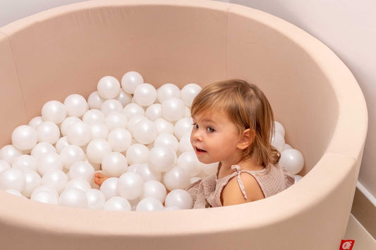 Ezzro Beige Round Ball Pit With 200 Balls - Baby Pink, White