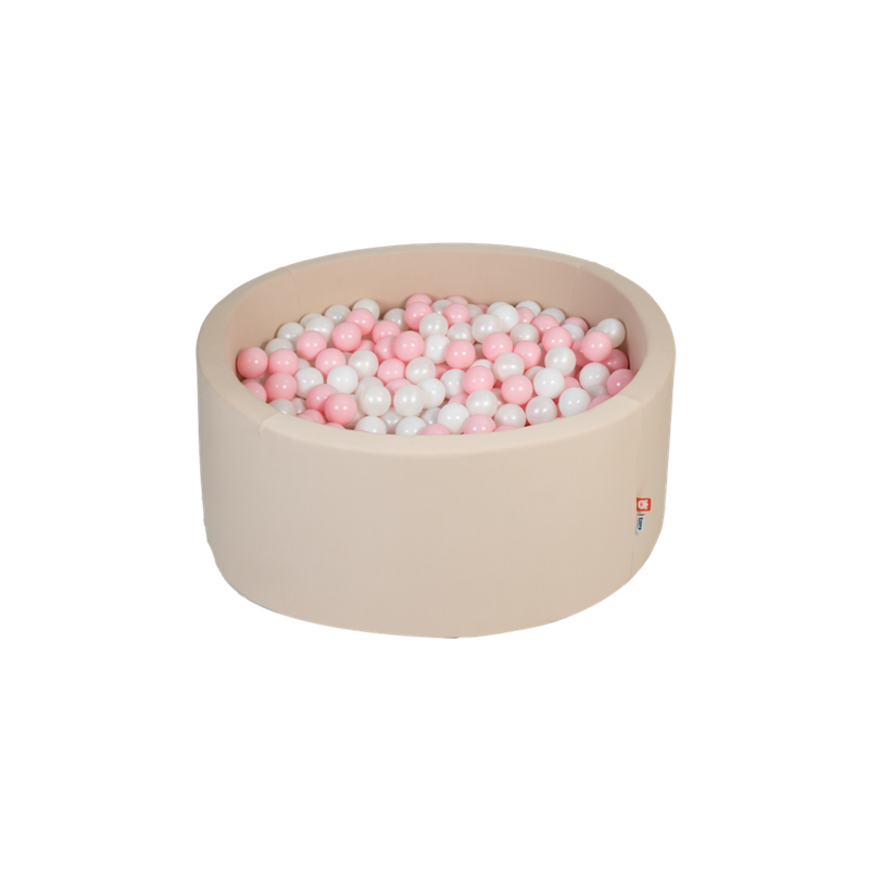 Ezzro Beige Round Ball Pit With 200 Balls - Baby Pink, White - Laadlee