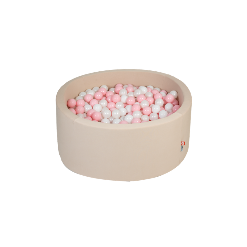 Ezzro Beige Round Ball Pit With 200 Balls - Baby Pink, White