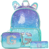 Eazy Kids Girl Glitter 17Inch Backpack With Lunch Bag and Pencil Case - Green (Set of 3)