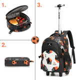 Eazy Kids Football Trolley 18Inch School Bag With Lunch Bag And Pencil Case - Black (Set of 3)
