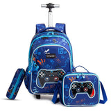 Eazy Kids Gamer 18Inch Trolley School Bag With Lunch Bag and Pencil Case - Blue (Set of 3)