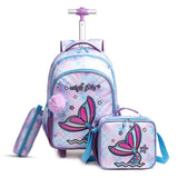 Eazy Kids Mermaid 18Inch Trolley School Bag With Lunch Bag and Pencil Case - Purple (Set of 3)