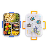 Eazy Kids 3 Compartment 800ml Stainless Steel bento Lunch Box With Water Bottle - Skate Board Purple