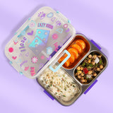 Eazy Kids 3 Compartment 800ml Stainless Steel bento Lunch Box With Steel Water Bottle - Floral Purple
