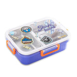 Eazy Kids 3 Compartment Stainless Steel bento Lunch Box, 800ml With Lunch Bag - Skate Board Purple