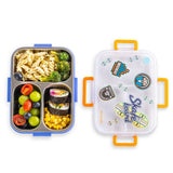 Eazy Kids 3 Compartment Stainless Steel bento Lunch Box, 800ml With Lunch Bag - Skate Board Purple