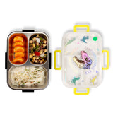 Eazy Kids 3 Compartment Stainless Steel bento Lunch Box, 800ml With Lunch Bag - T- Rex Purple