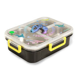 Eazy Kids 3 Compartment Stainless Steel bento Lunch Box, 800ml With Lunch Bag - T- Rex Purple