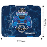 Eazy Kids Eat Sleep Game Bento Box With Insulated Lunch Bag & Cutter Set - Blue