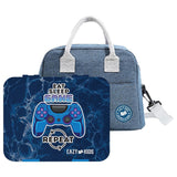 Eazy Kids Eat Sleep Game Bento Box With Insulated Lunch Bag & Cutter Set - Blue