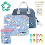 Eazy Kids Unicorn 4 Compartment Bento Lunch Box, Steel Food Jar With Lunch Bag - Blue