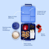 Eazy Kids Jumbo Bento Lunch Box With Thermos & Sauce Jar- Blue