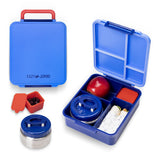 Eazy Kids Jumbo Bento Lunch Box With Thermos & Sauce Jar- Blue