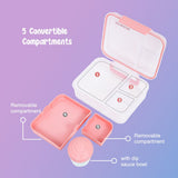 Eazy Kids 5 Compartment Convertible Bento Lunch Box With Gravy Bowl - Pink