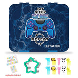 Eazy Kids Eat Sleep Game Repeat 5 Compartment Bento Lunch Box With Lunch Bag - Blue