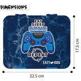 Eazy Kids Eat Sleep Game Repeat 5 Compartment Bento Lunch Box With Lunch Bag - Blue