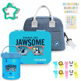 Eazy Kids Jawsome 6 Compartment Bento Lunch Box, Steel Food Jar with Lunch Bag - Blue