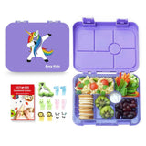 Eazy Kids Unicorn 6 Compartment Bento Lunch Box With Sandwich Cutter - Purple
