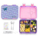 Eazy Kids 6 & 4 Convertible Bento Lunch Box With Lunch Bag, Steel Spoon & Fork Set and Alphabets Sticker - Butterfly Purple