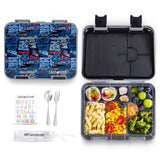 Eazy Kids Car Racing 6/4 Convertible Bento Lunch Box With Steel Spoon & Fork Set And Alphabets Sticker -  Blue