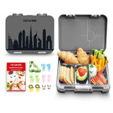 Eazy Kids Skyline 6/4 Convertible Bento Lunch Box With Sandwich Cutter Set - Grey