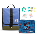 Eazy Kids 6 & 4 Convertible Bento Lunch Box With Lunch Bag, Sandwich Cutter Set - T-Rex Blue