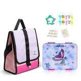 Eazy Kids 6 & 4 Convertible Bento Lunch Box With Lunch Bag, Sandwich Cutter Set - Mermaid Purple