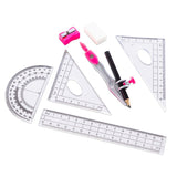 Eazy Kids 8-Piece Geometry Box Set – Compass, Ruler, Protractor- Pink