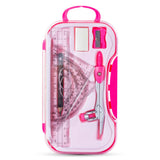Eazy Kids 8-Piece Geometry Box Set – Compass, Ruler, Protractor- Pink