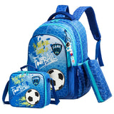 Eazy Kids Football 17Inch School Bag, Lunch Bag And Pencil Case - Blue (Set of 3)